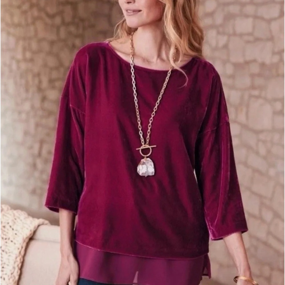 Soft Surroundings Womens Millie Velvet Tunic Size L Fuschia Pink Whimsigoth